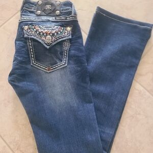 Miss Me Dark Boot Cut Jeans with Embellished Pockets